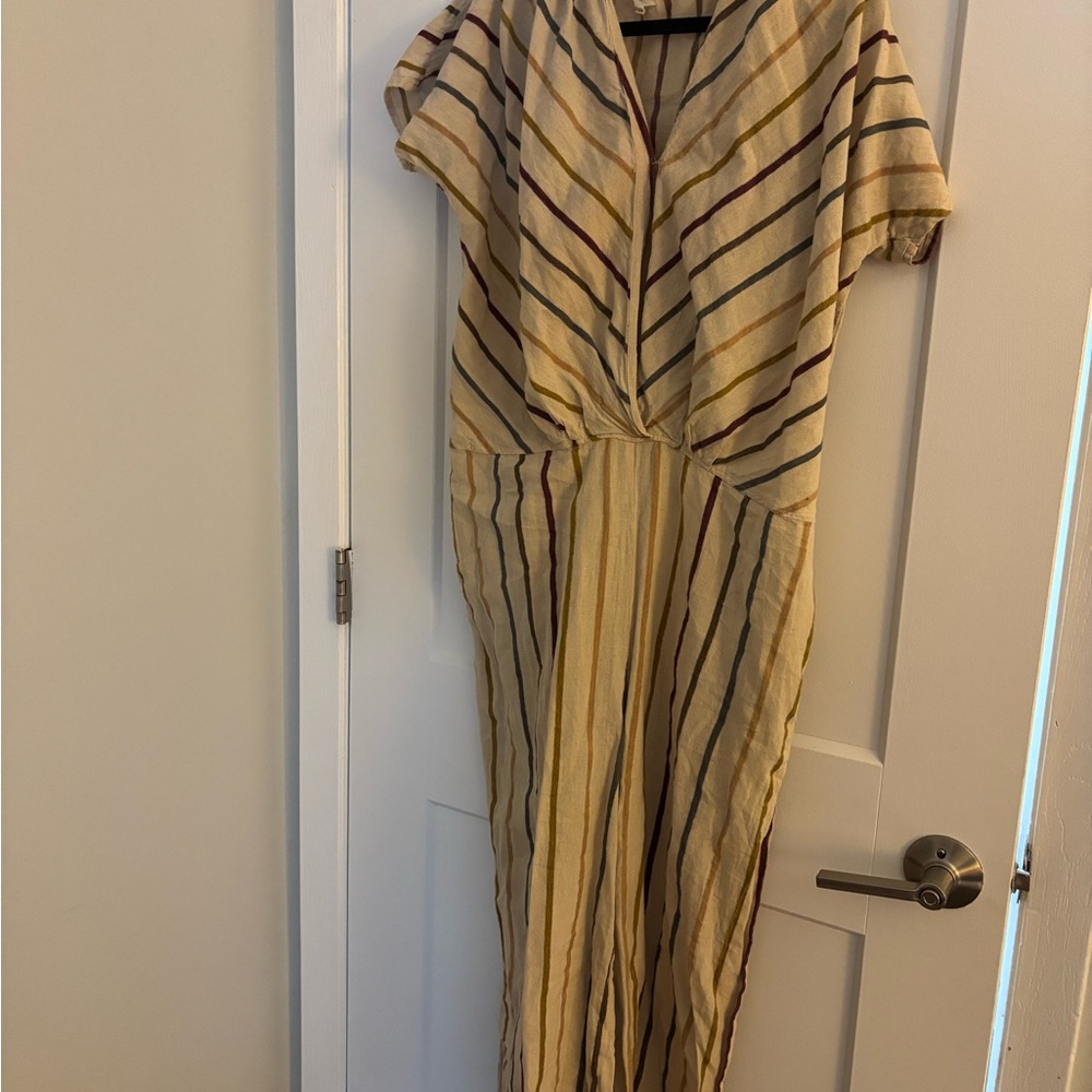 World Market Beige and Multicolor Striped Garment With Pockets